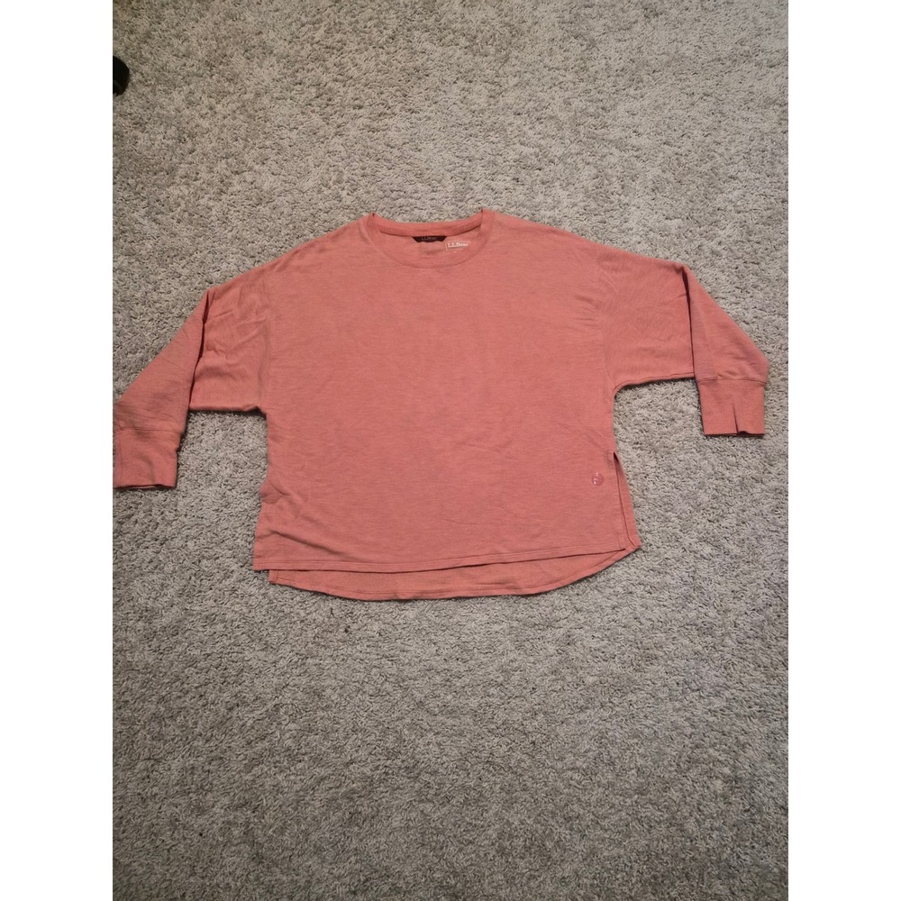 LL Bean Beyond Soft Crewneck Sweatshirt Coral Pink Petite Small 515963